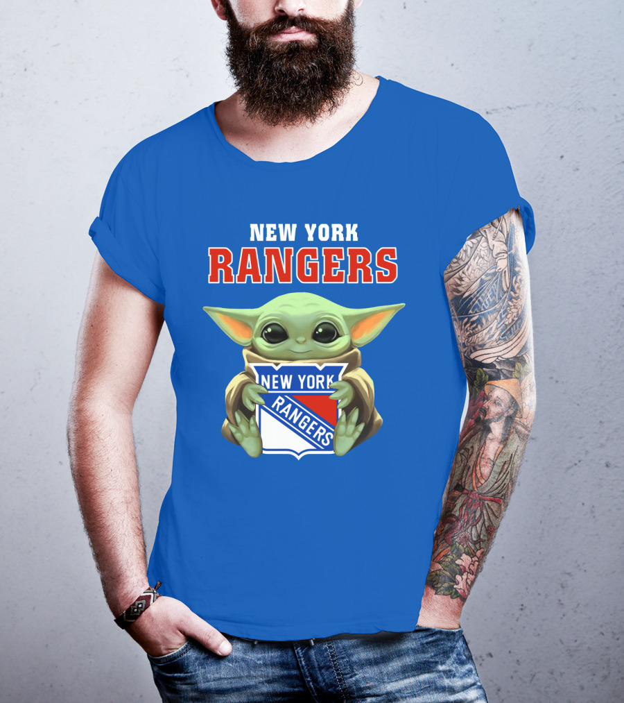 New York Rangers Baby Yoda Holding Team T-Shirt