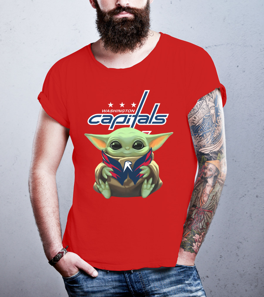 Washington Capitals Baby Yoda NHL Hockey Mandalorian Crossover T-Shirt