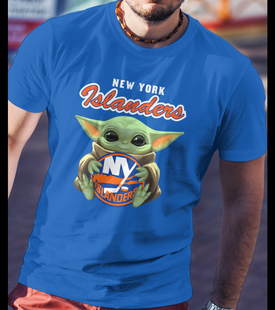 New York Islanders Baby Yoda Holding NY Islanders T-Shirt
