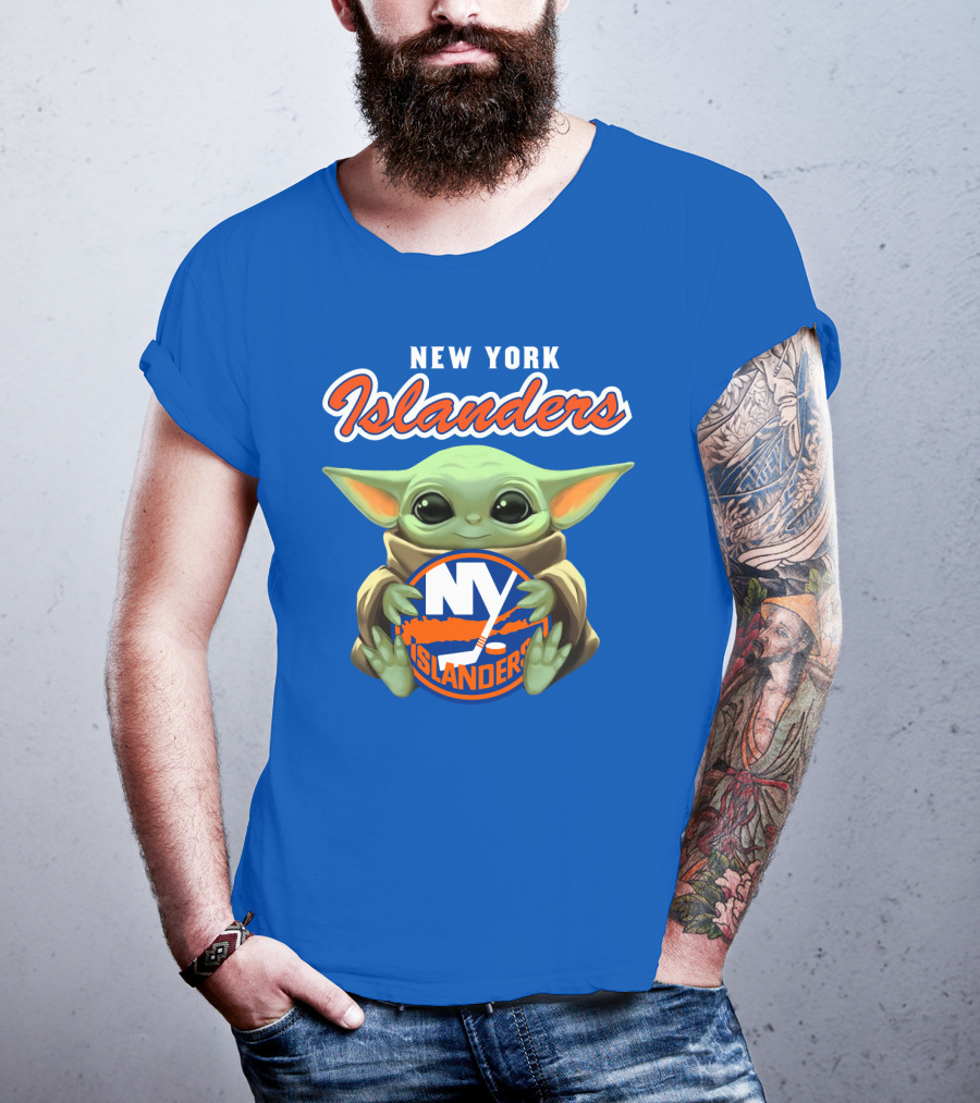 New York Islanders Baby Yoda Holding NY Islanders T-Shirt