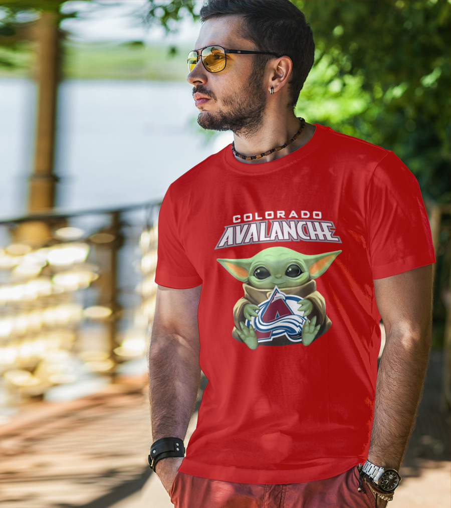 Colorado Avalanche Baby Yoda Holding T-Shirt