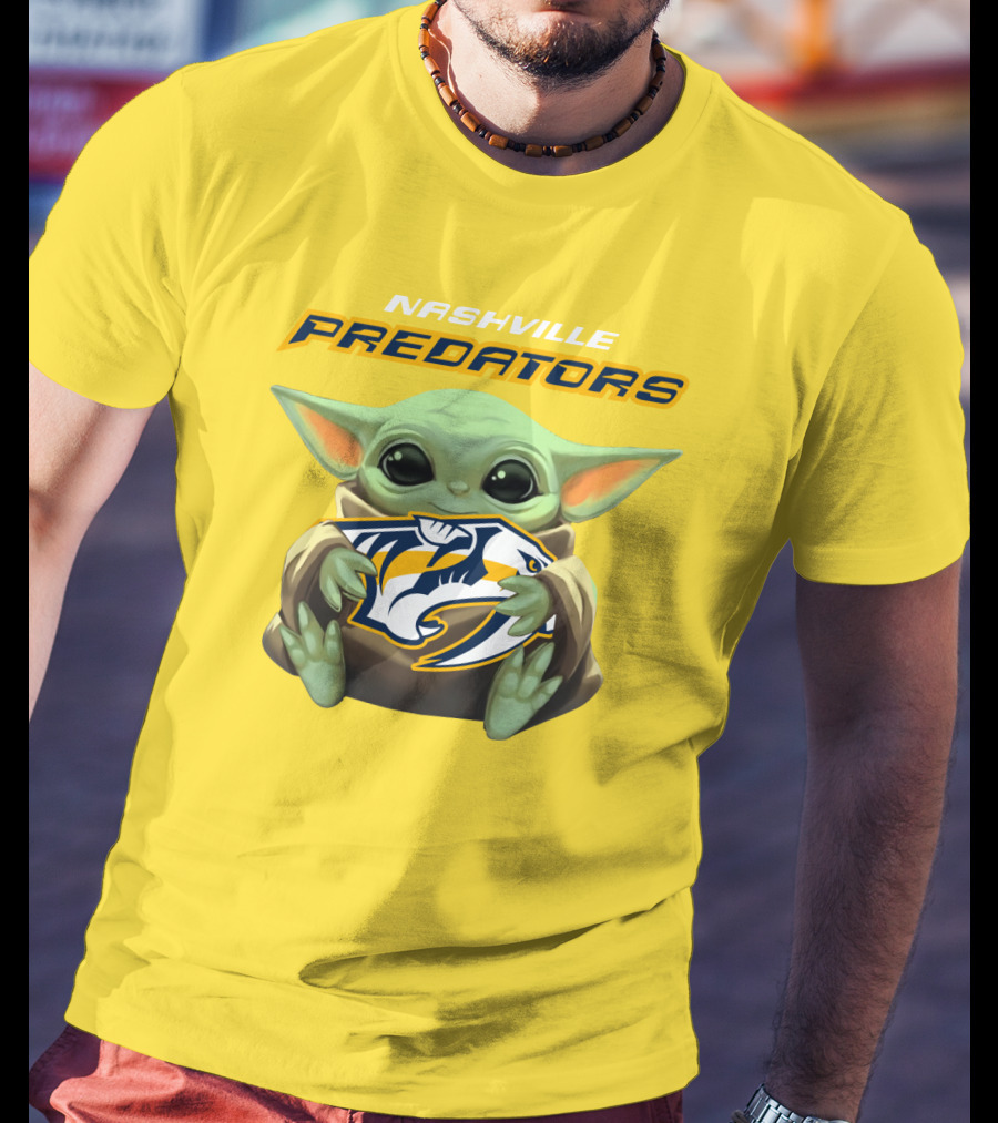 Nashville Predators Baby Yoda Hugging T-Shirt