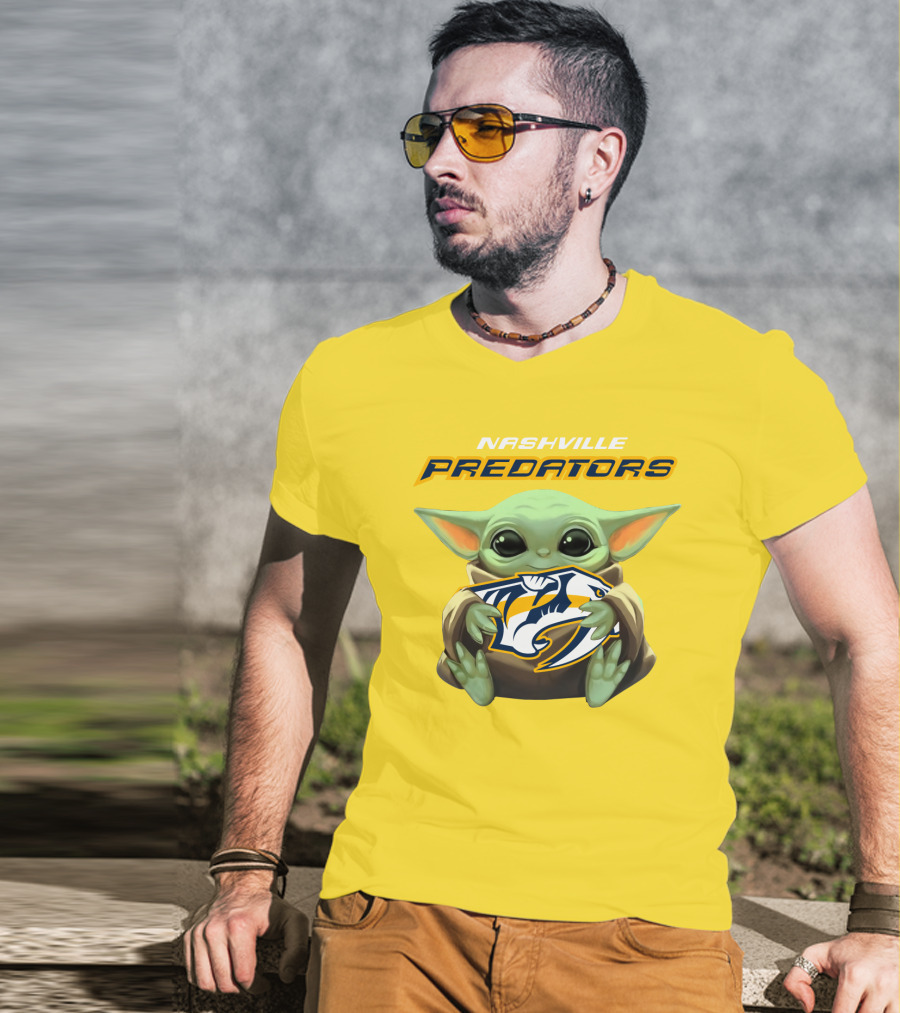Nashville Predators Baby Yoda Hugging T-Shirt