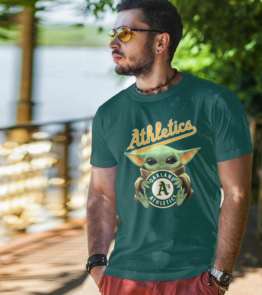 Oakland Athletics Baby Yoda Holding T-Shirt