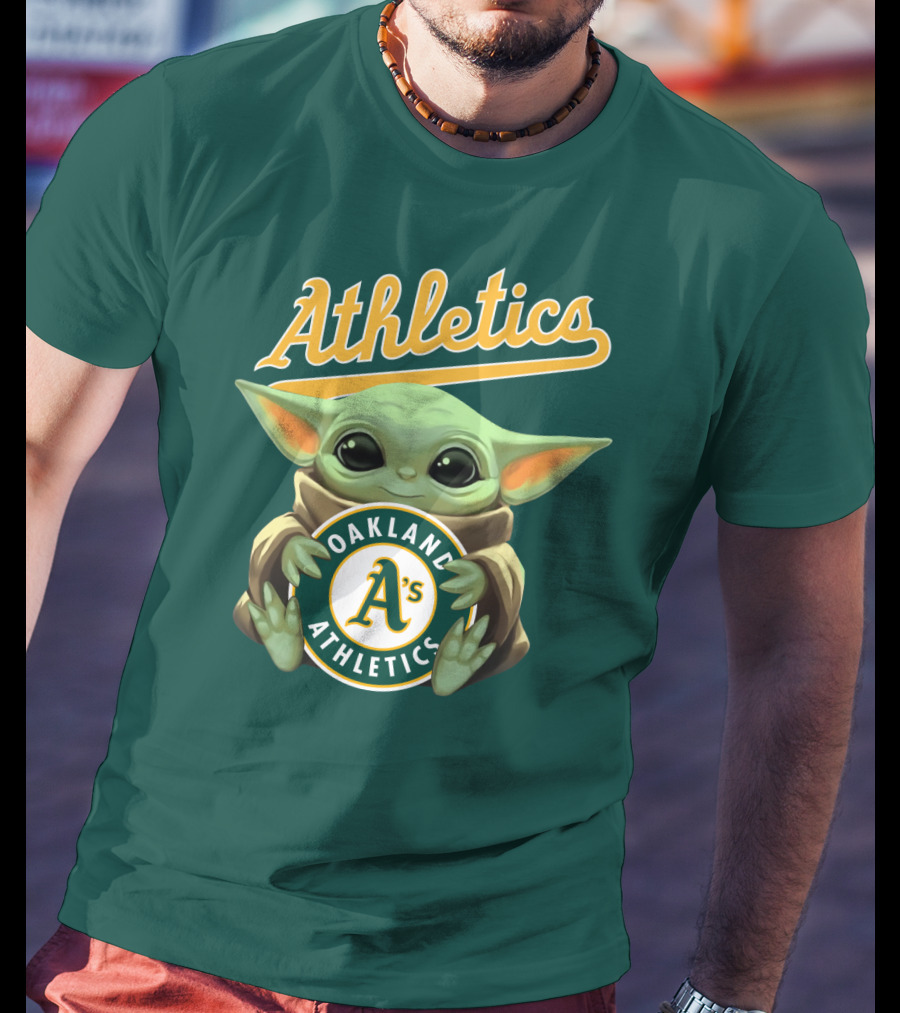 Oakland Athletics Baby Yoda Holding T-Shirt