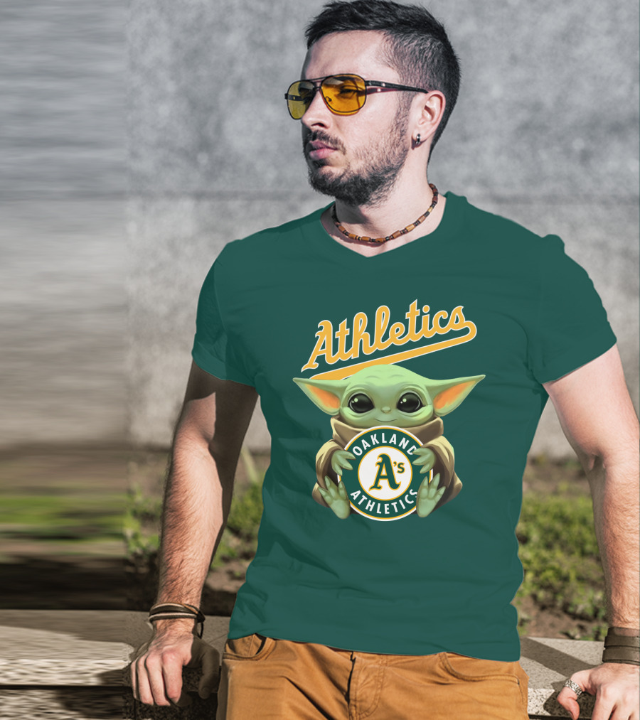 Oakland Athletics Baby Yoda Holding T-Shirt