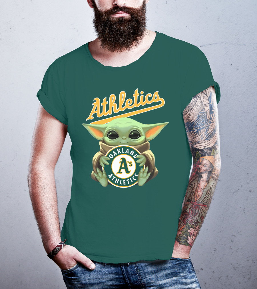 Oakland Athletics Baby Yoda Holding T-Shirt