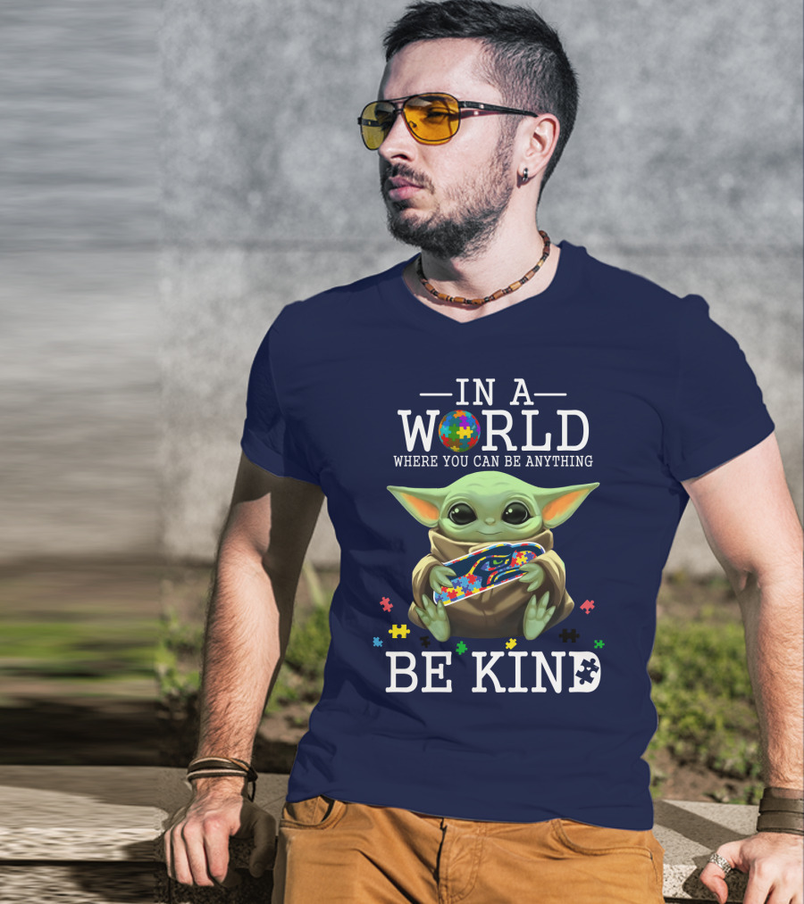 IN A World Where You Can Be Anything Be Kind Baby Yoda Autism Seahawks T-Shirt