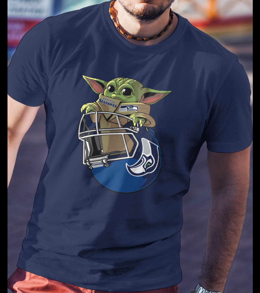 Seattle Seahawks Baby Yoda Helmet Fan T-Shirt