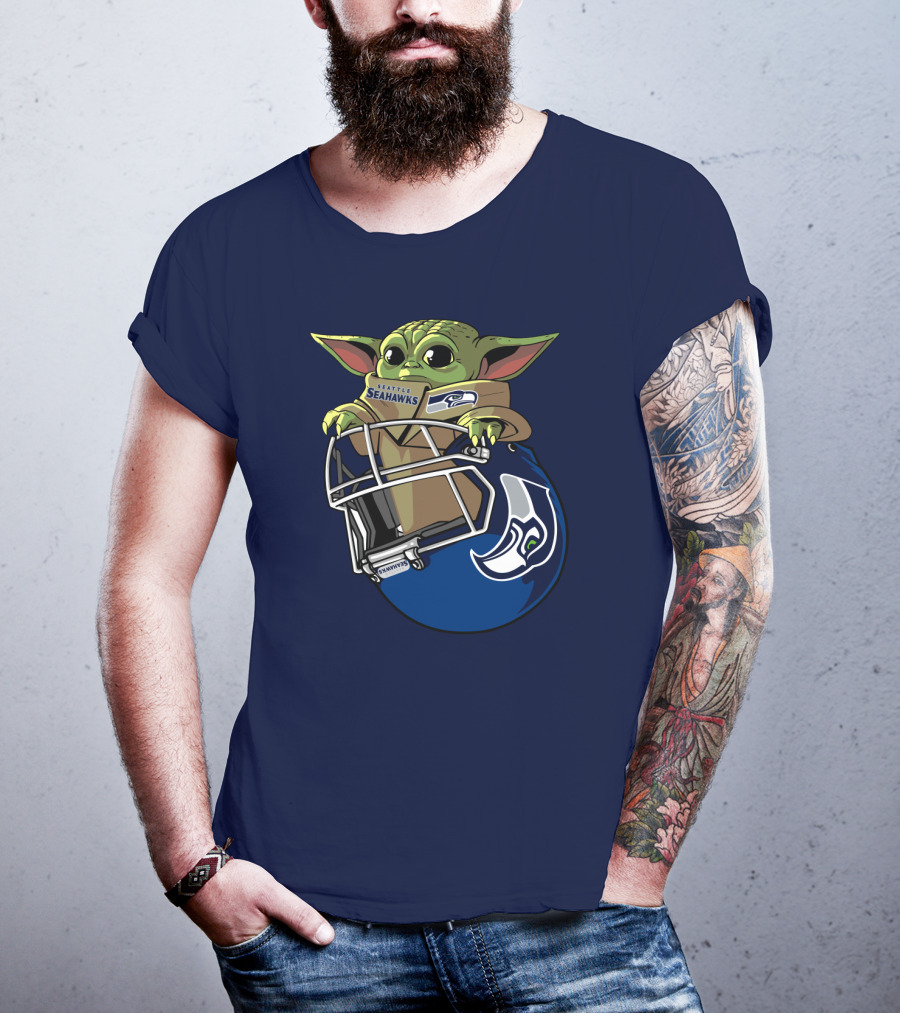 Seattle Seahawks Baby Yoda Helmet Fan T-Shirt