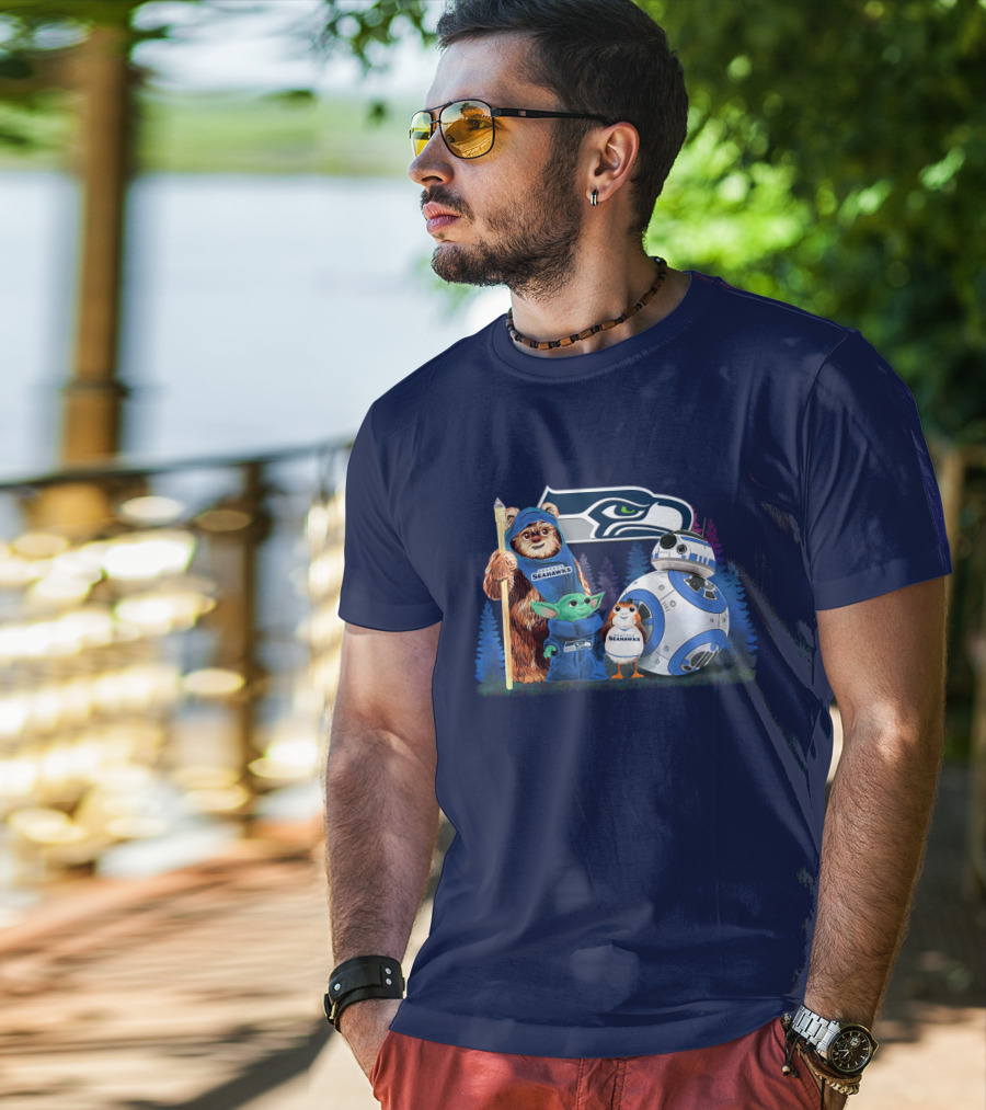 Star Wars Seahawks Ewok Baby Yoda BB-8 Porg Team T-Shirt