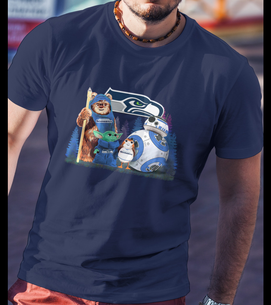 Star Wars Seahawks Ewok Baby Yoda BB-8 Porg Team T-Shirt