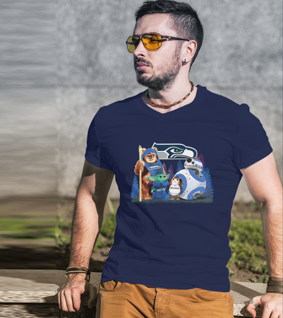 Star Wars Seahawks Ewok Baby Yoda BB-8 Porg Team T-Shirt