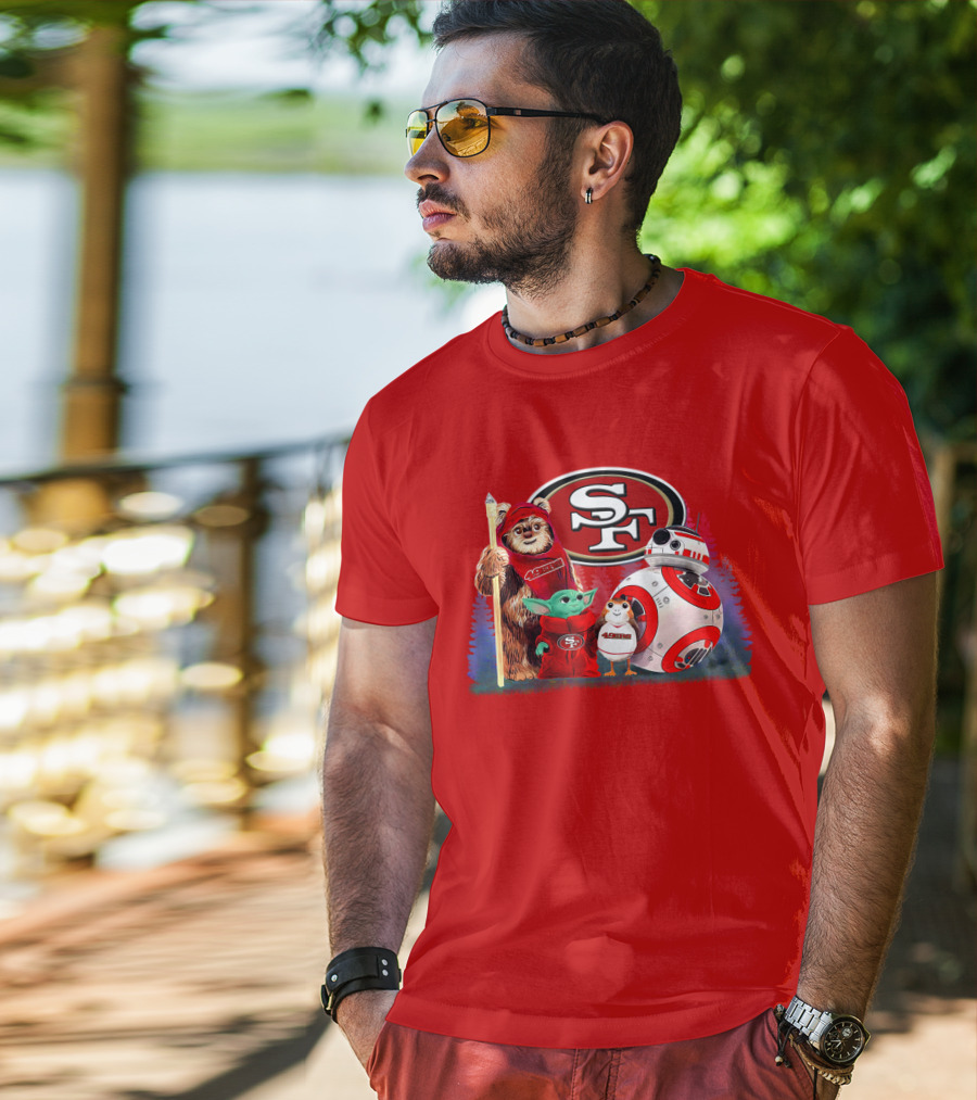 Star Wars SF 49ers Ewok Yoda BB-8 Porg Team Fan Gear T-Shirt