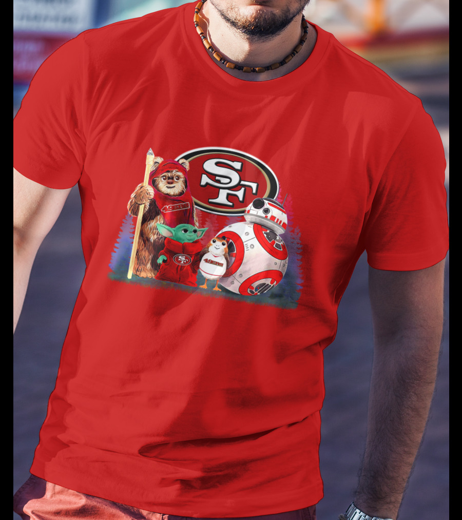 Star Wars SF 49ers Ewok Yoda BB-8 Porg Team Fan Gear T-Shirt