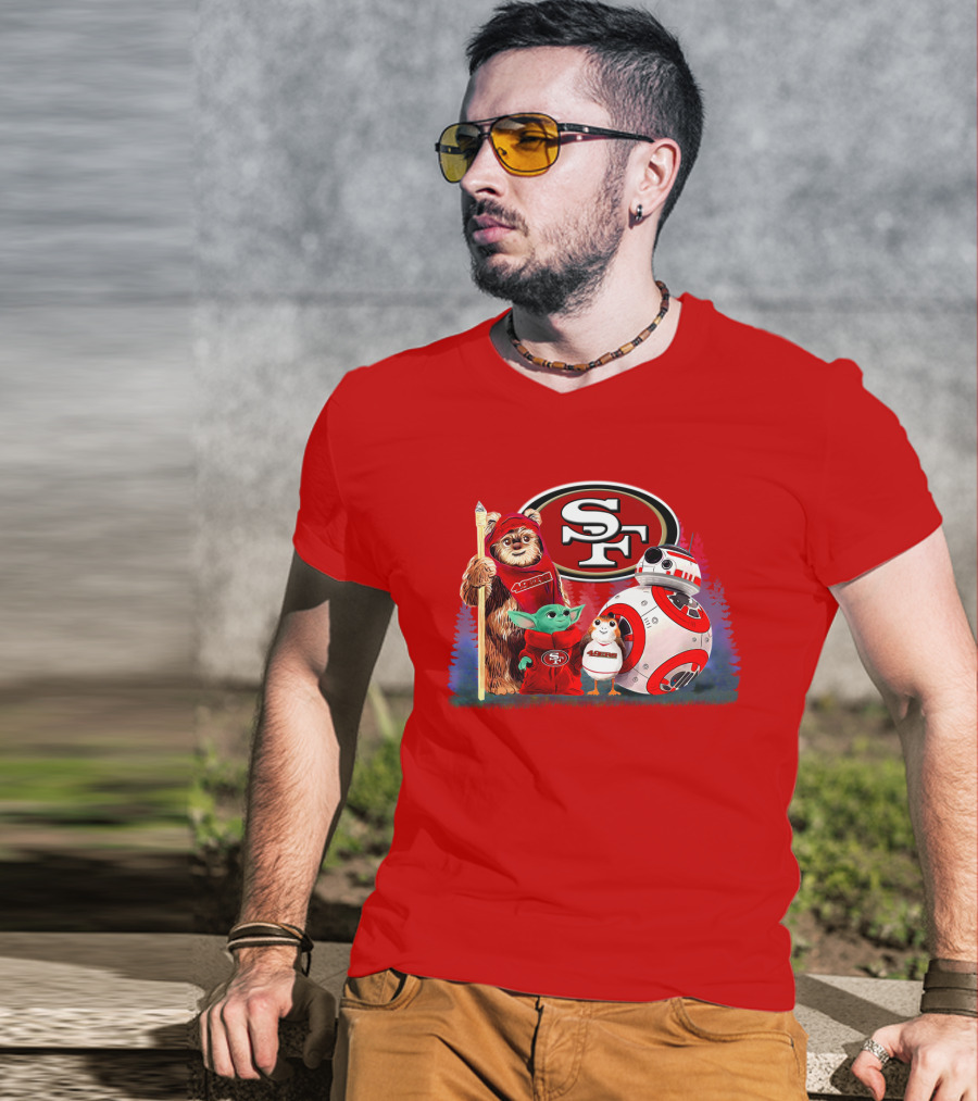 Star Wars SF 49ers Ewok Yoda BB-8 Porg Team Fan Gear T-Shirt