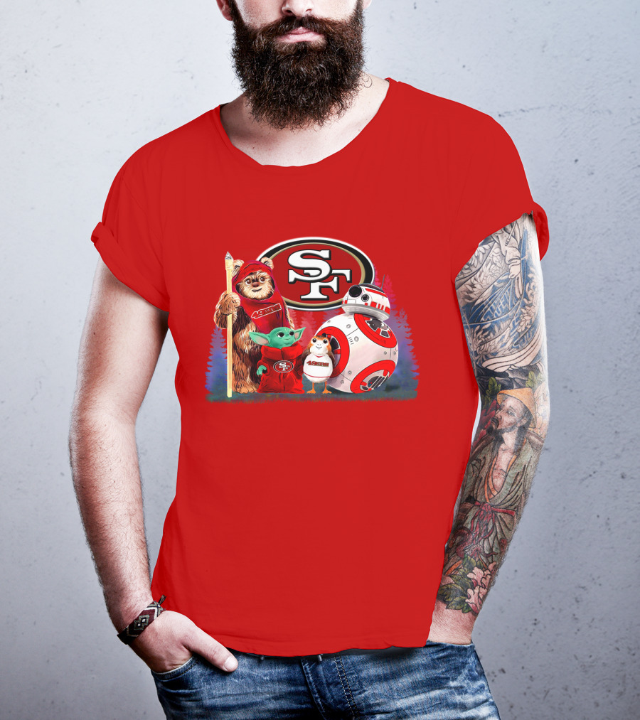 Star Wars SF 49ers Ewok Yoda BB-8 Porg Team Fan Gear T-Shirt