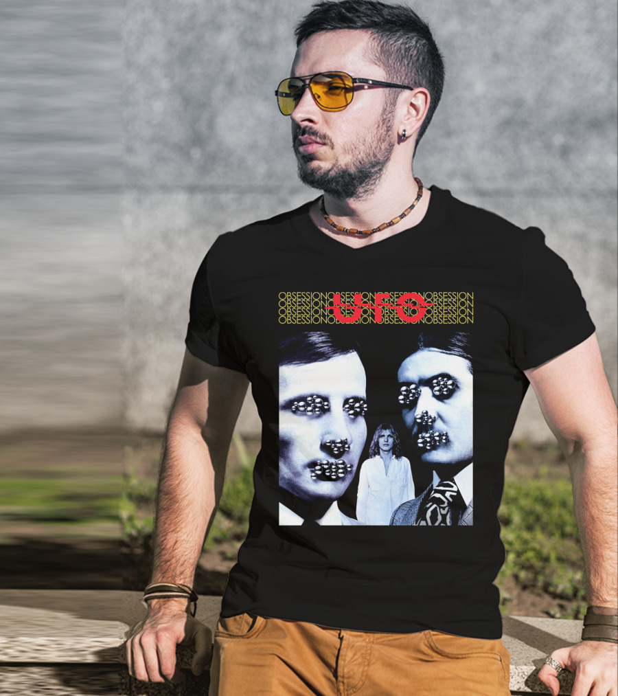 UFO Obsession Faces With Metallic Beads T-Shirt
