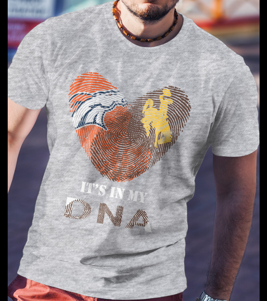 Denver Broncos And Wyoming Cowboys It's In My DNA Fingerprint Heart T-Shirt
