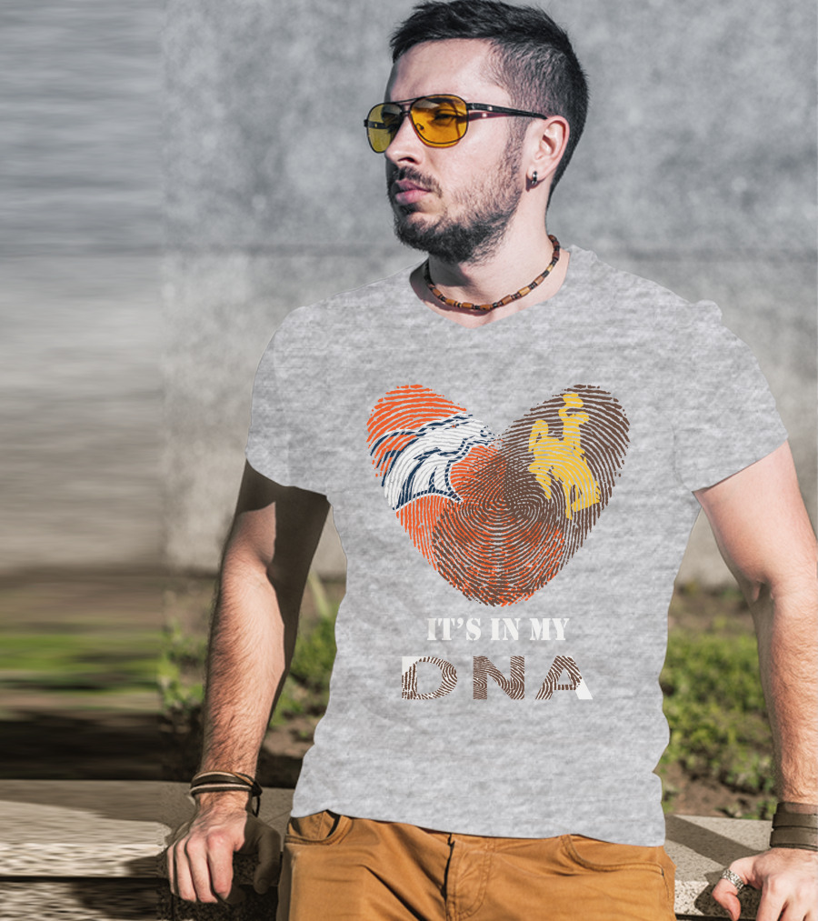 Denver Broncos And Wyoming Cowboys It's In My DNA Fingerprint Heart T-Shirt