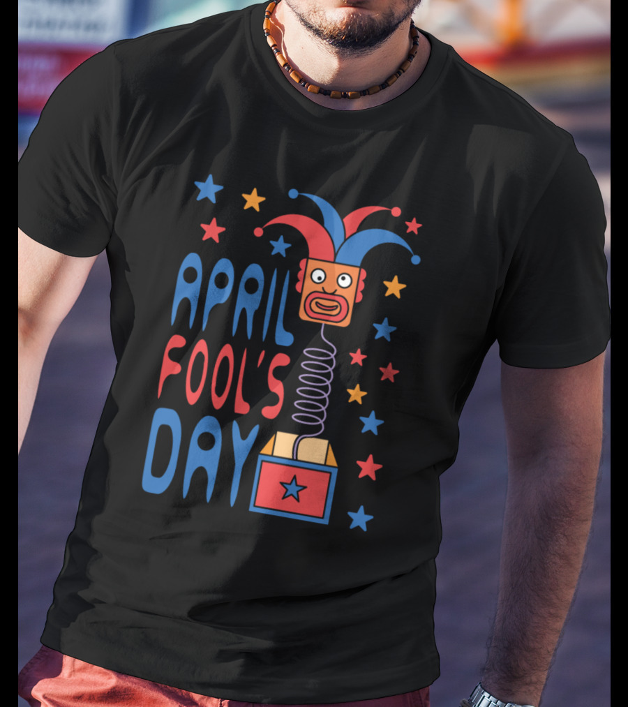 April Fool's Day Jack-in-the-Box Stars And Jester Hat T-Shirt