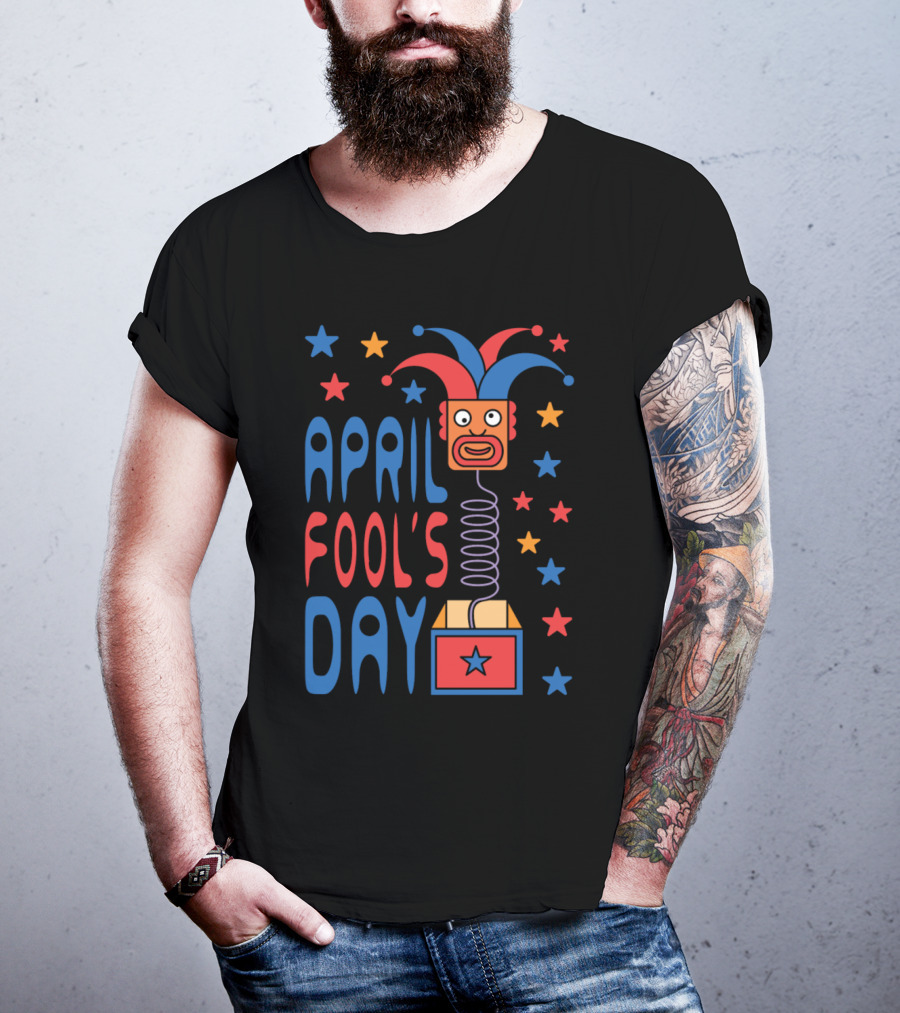April Fool's Day Jack-in-the-Box Stars And Jester Hat T-Shirt