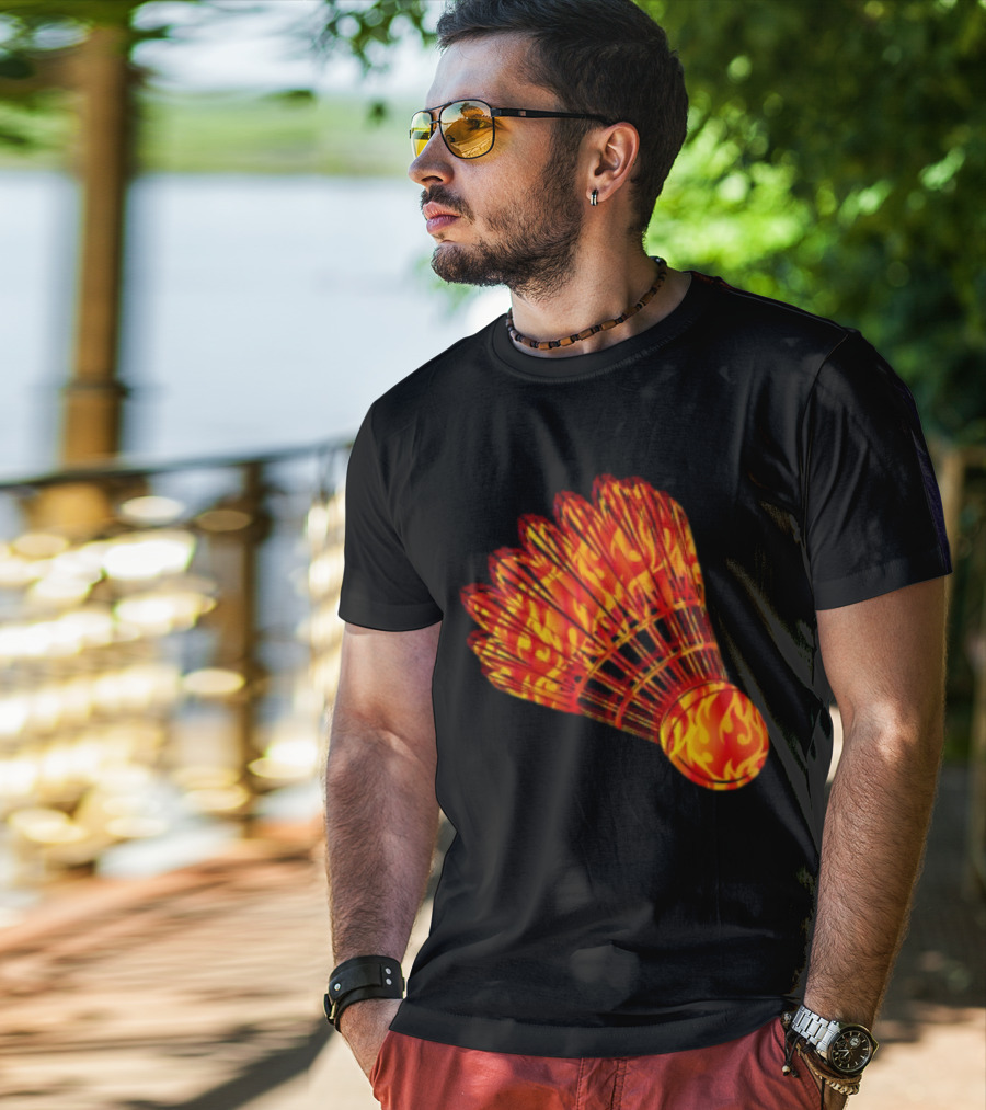 Badminton Shuttlecock In Fire Flames T-Shirt