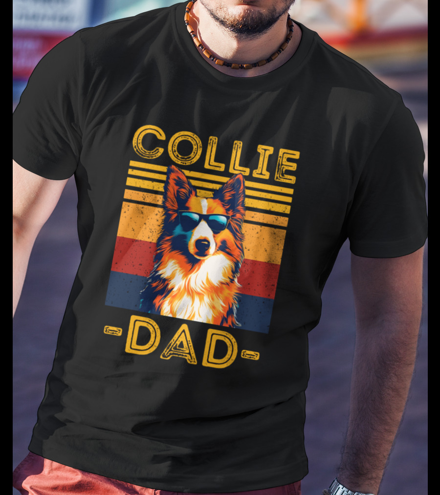 COLLIE DAD Retro Sunglasses Dog Vintage Stripes T-Shirt