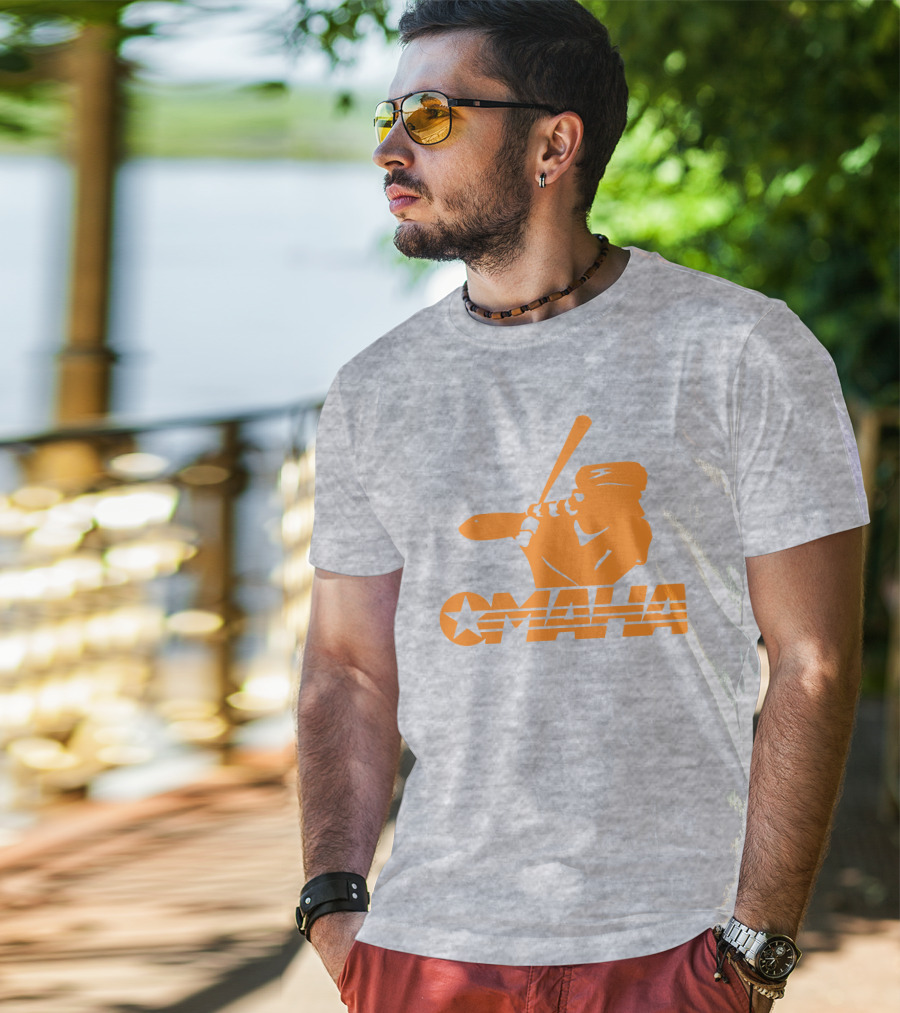 TN Omaha Baseball Silhouette With Star In Orange T-Shirt