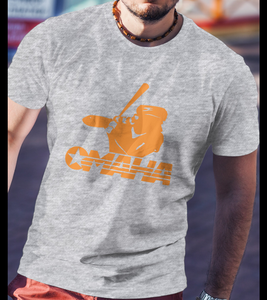 TN Omaha Baseball Silhouette With Star In Orange T-Shirt