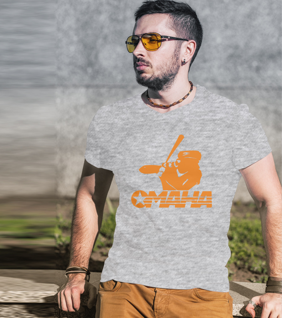 TN Omaha Baseball Silhouette With Star In Orange T-Shirt