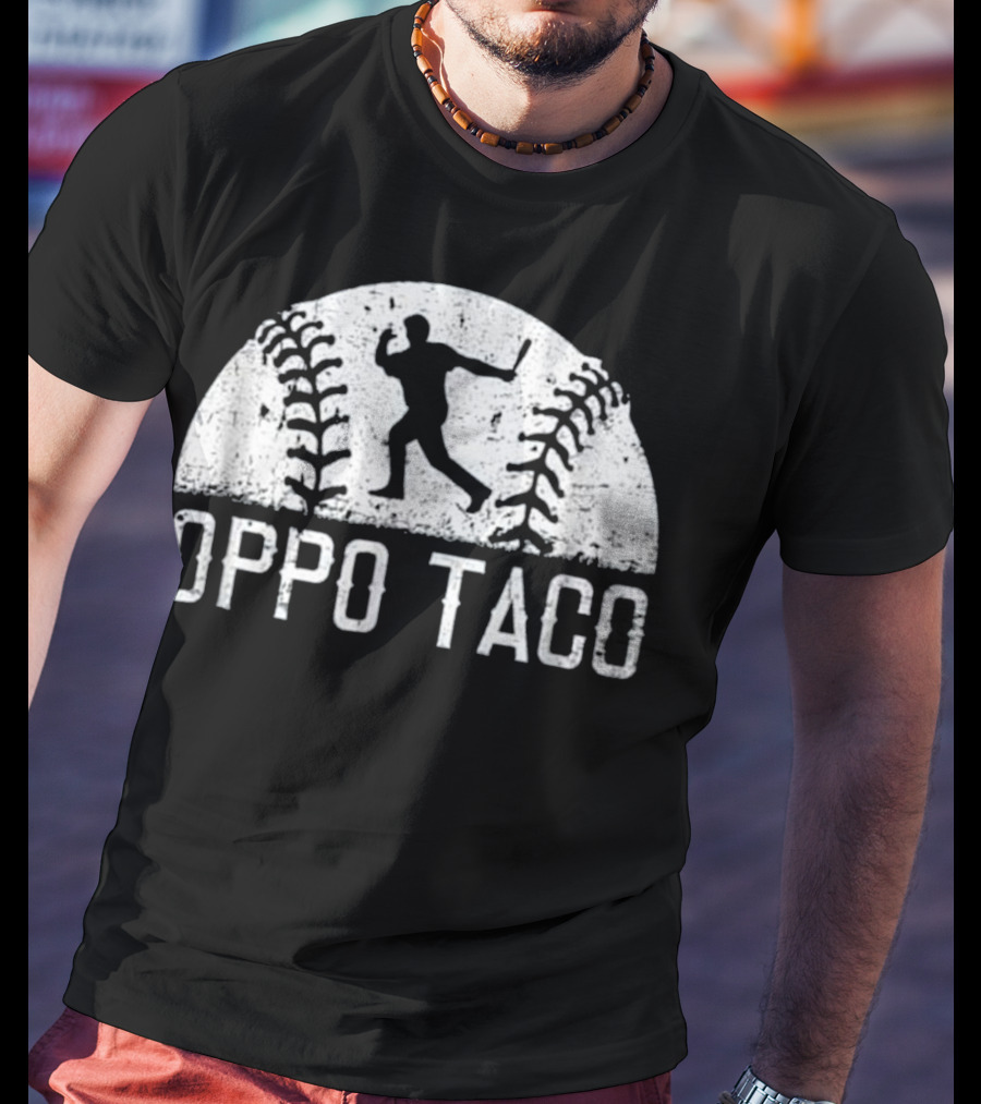 Oppo Taco Baseball Batter Silhouette With Stitching T-Shirt