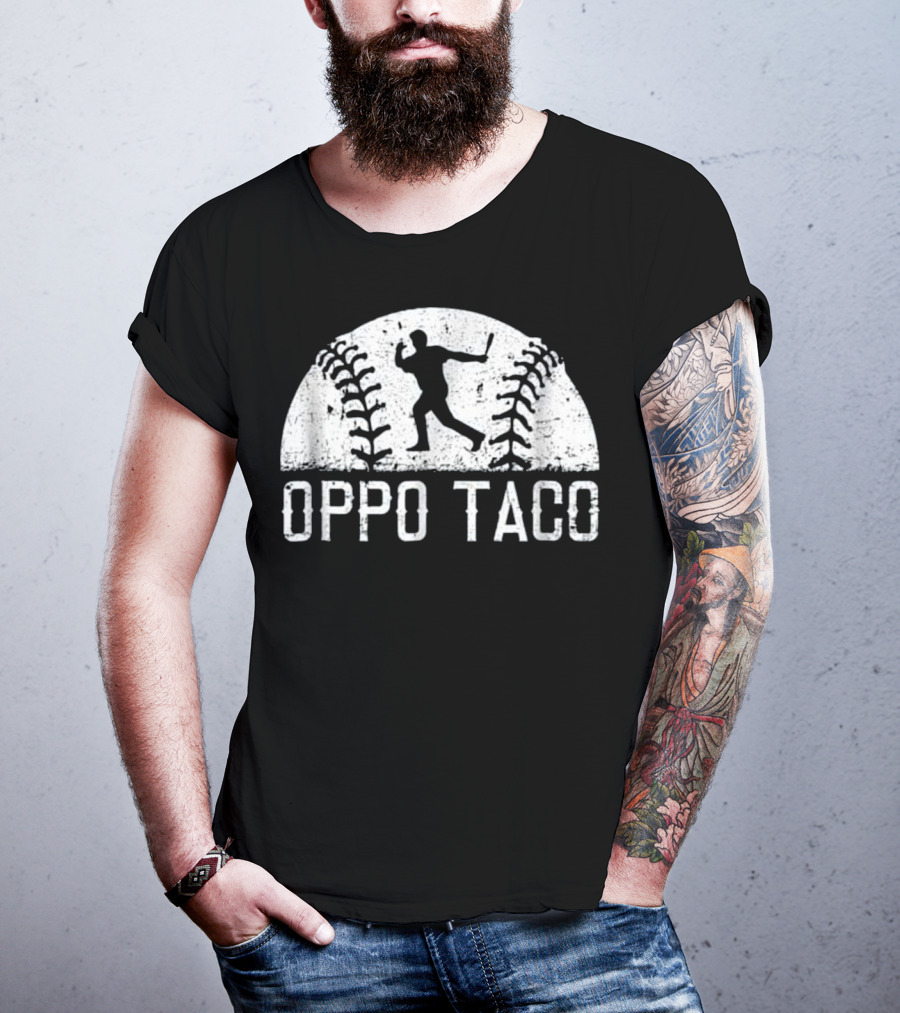 Oppo Taco Baseball Batter Silhouette With Stitching T-Shirt