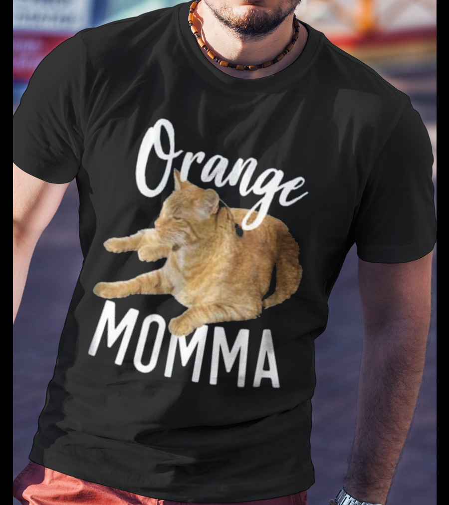 Orange Momma Tabby Cat Lover Graphic Text With Orange Tabby Cat Image T-Shirt