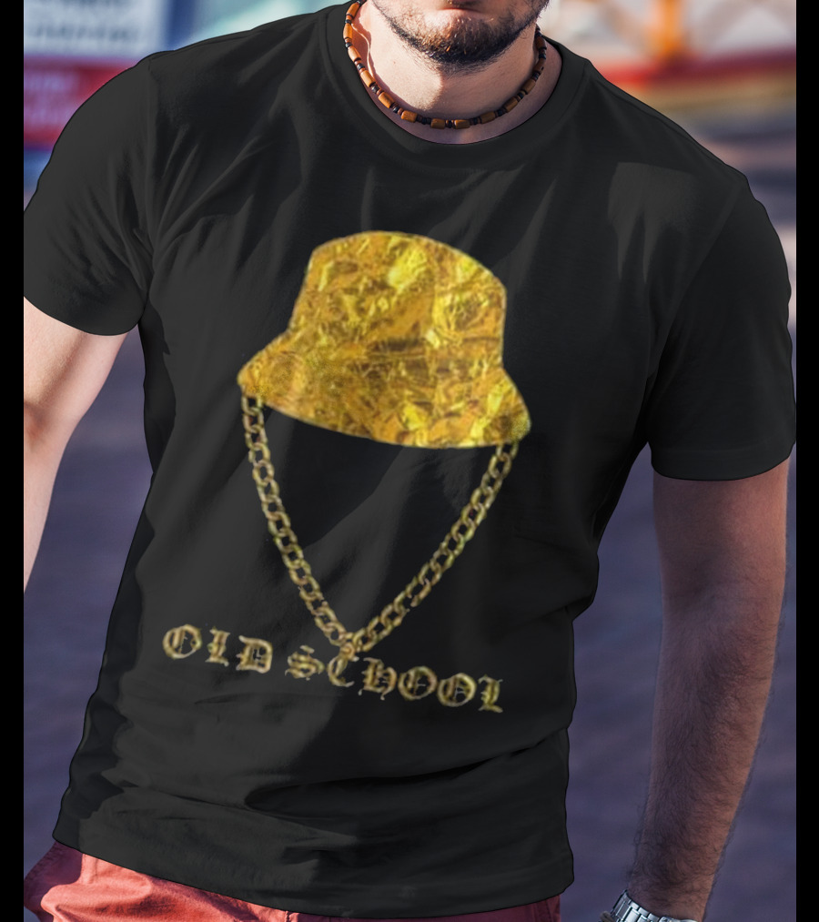 Old School 80s Hip Hop Gold Chain Bucket Hat T-Shirt