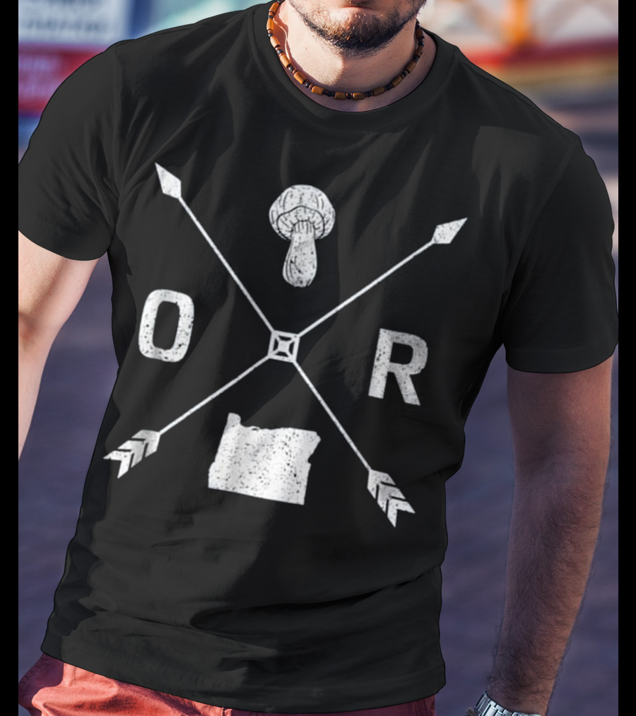 Oregon Morel Mushroom Hunting Graphic Map And Arrow X T-Shirt