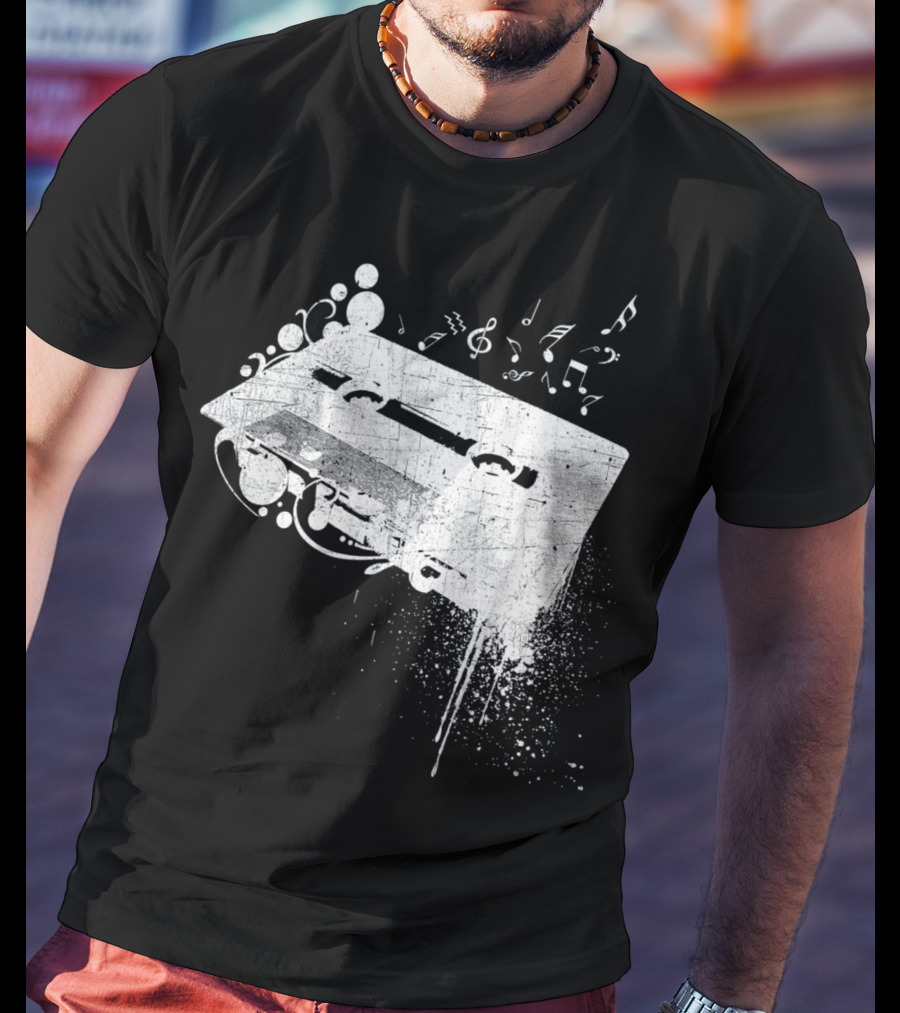 Old School 80s Cassette Tape With Musical Notes Grunge Hip Hop T-Shirt