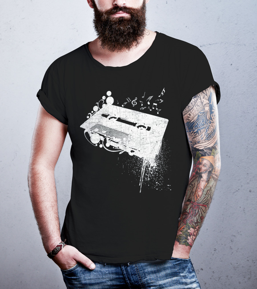 Old School 80s Cassette Tape With Musical Notes Grunge Hip Hop T-Shirt