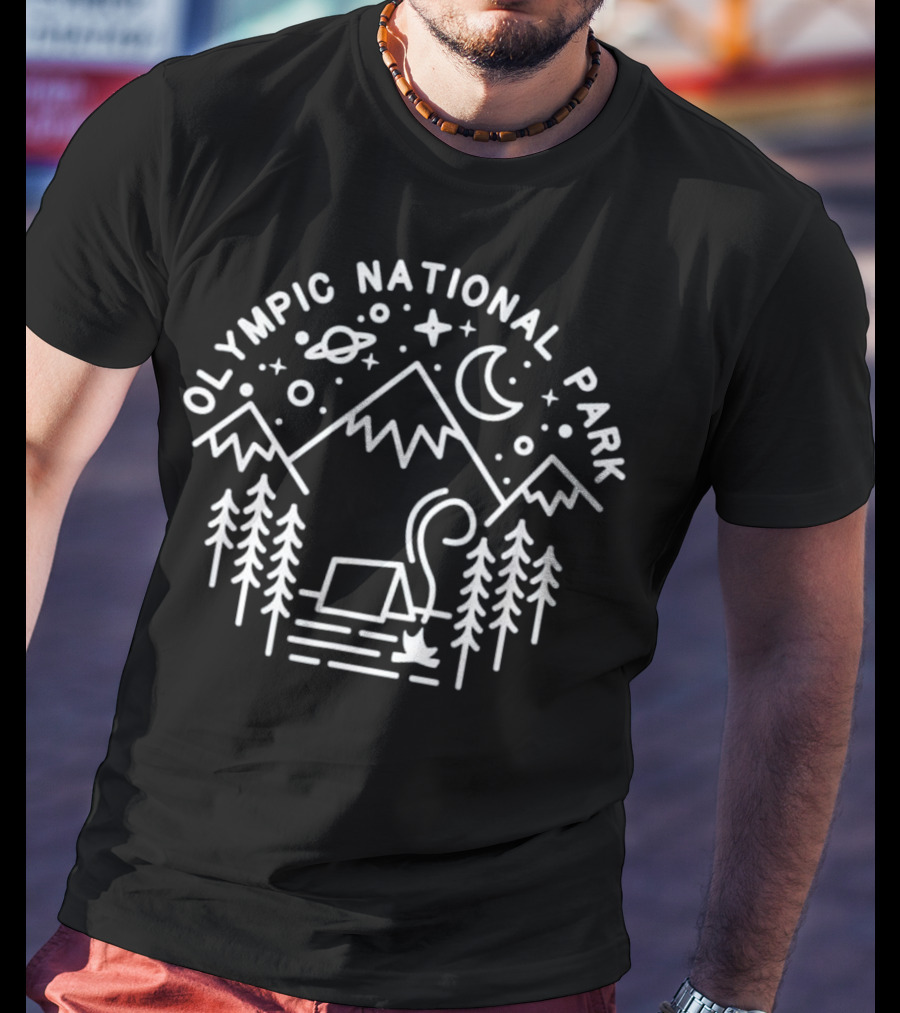 Olympic National Park Stargazing Camp With Mountains And Forest Scene T-Shirt