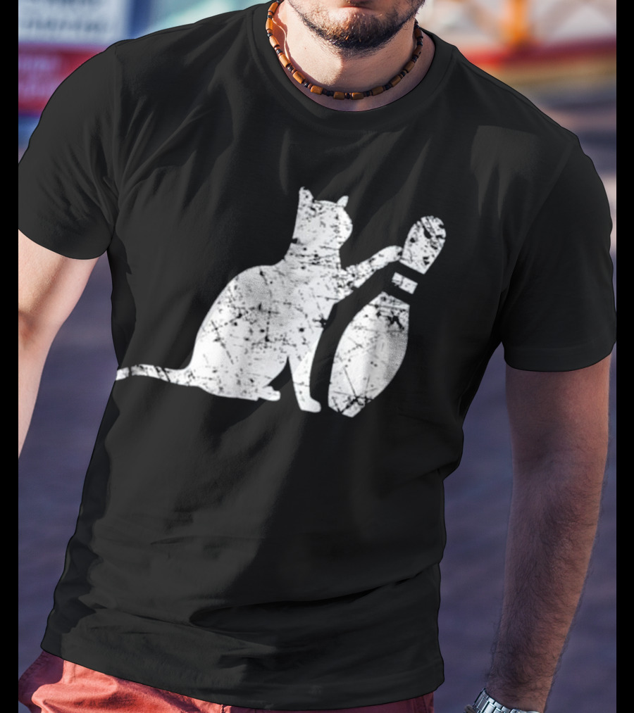 Ornery Alley Cat Tipping Bowling Pin Vintage T-Shirt