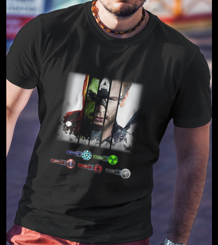 MARVEL Iron Man Hulk Captain America Wolverine Black Widow Hero Symbols T-Shirt