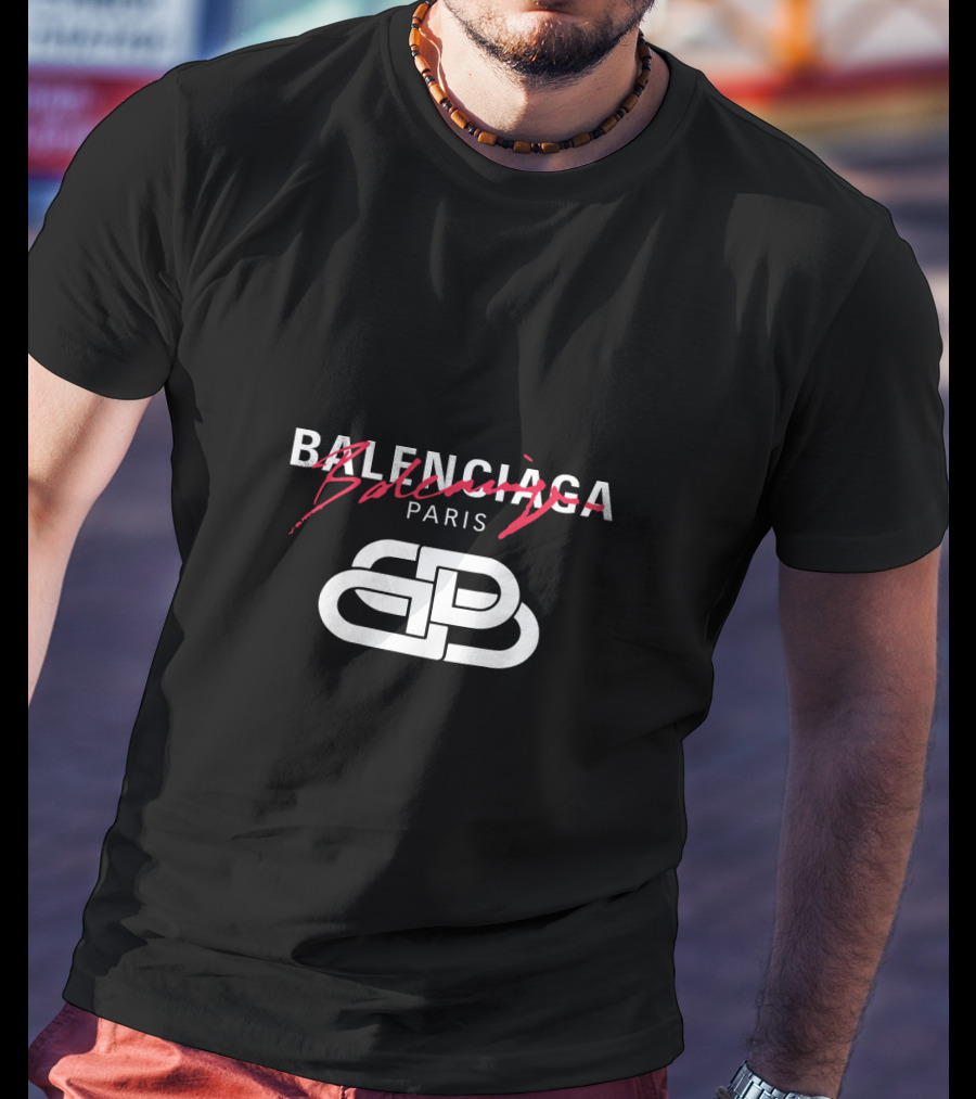 Balenciaga Paris Logo With Red Scribble Stripe T-Shirt