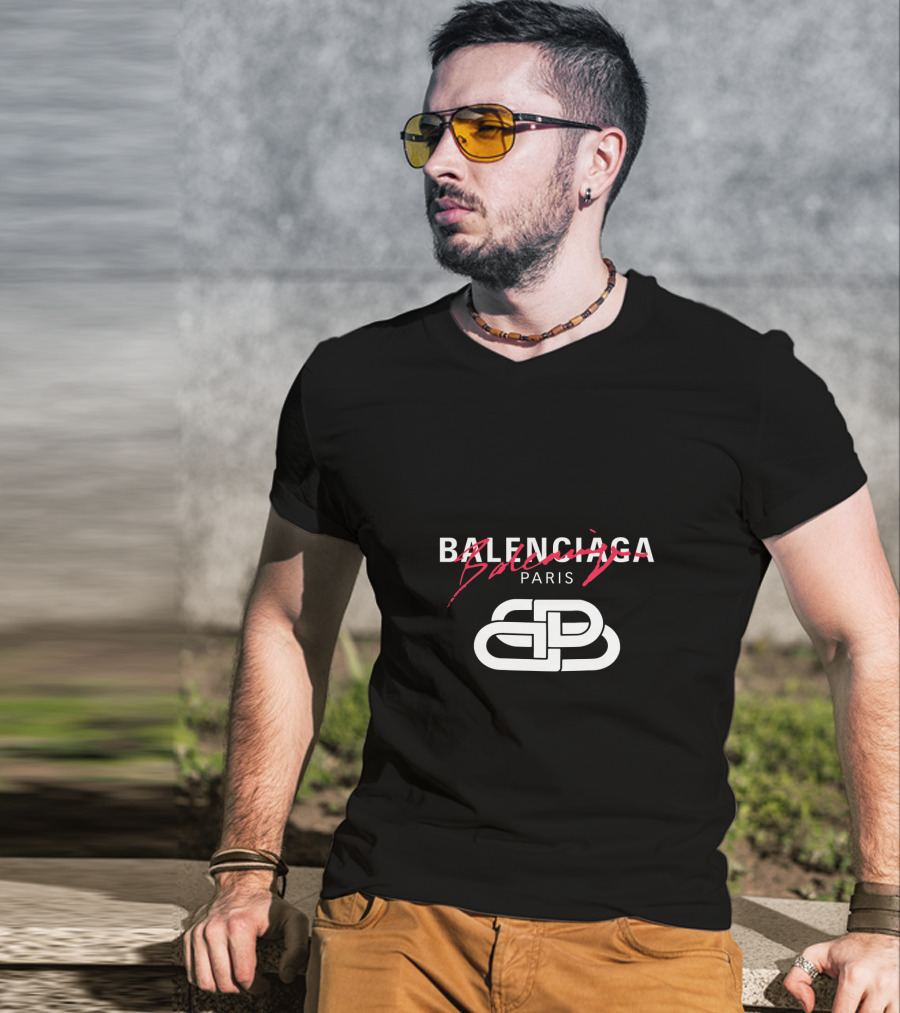 Balenciaga Paris Logo With Red Scribble Stripe T-Shirt