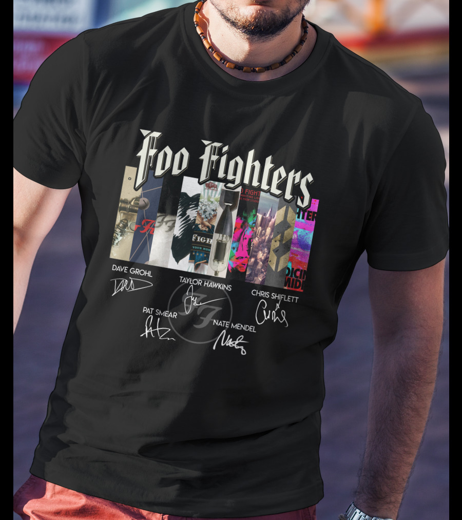 Foo Fighters Album Collage With Band Member Signatures T-Shirt