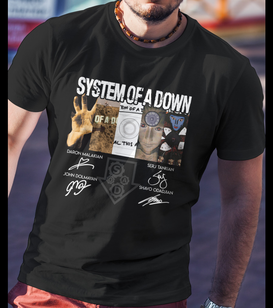 System Of A Down Album Signatures Daron Malakian Serj Tankian John Dolmayan Shavo Odadjian T-Shirt