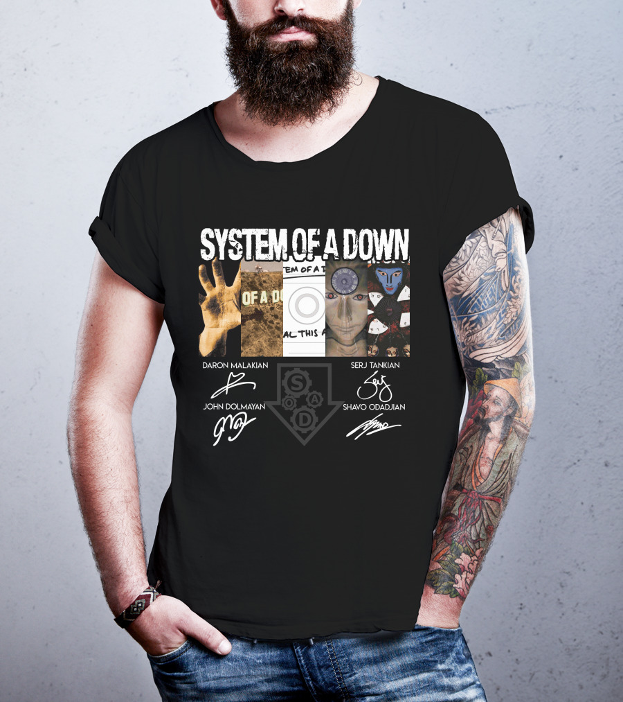 System Of A Down Album Signatures Daron Malakian Serj Tankian John Dolmayan Shavo Odadjian T-Shirt