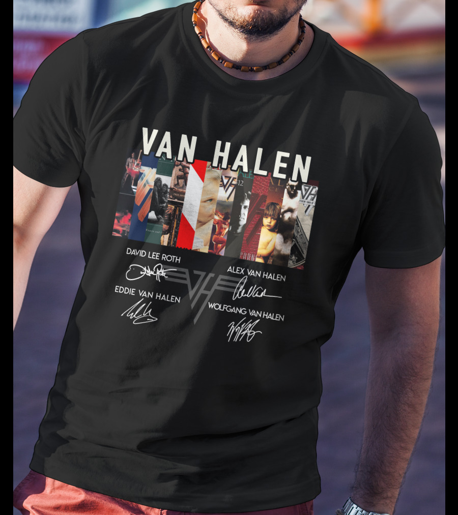 Van Halen Album Covers And Band Member Signatures Collection T-Shirt