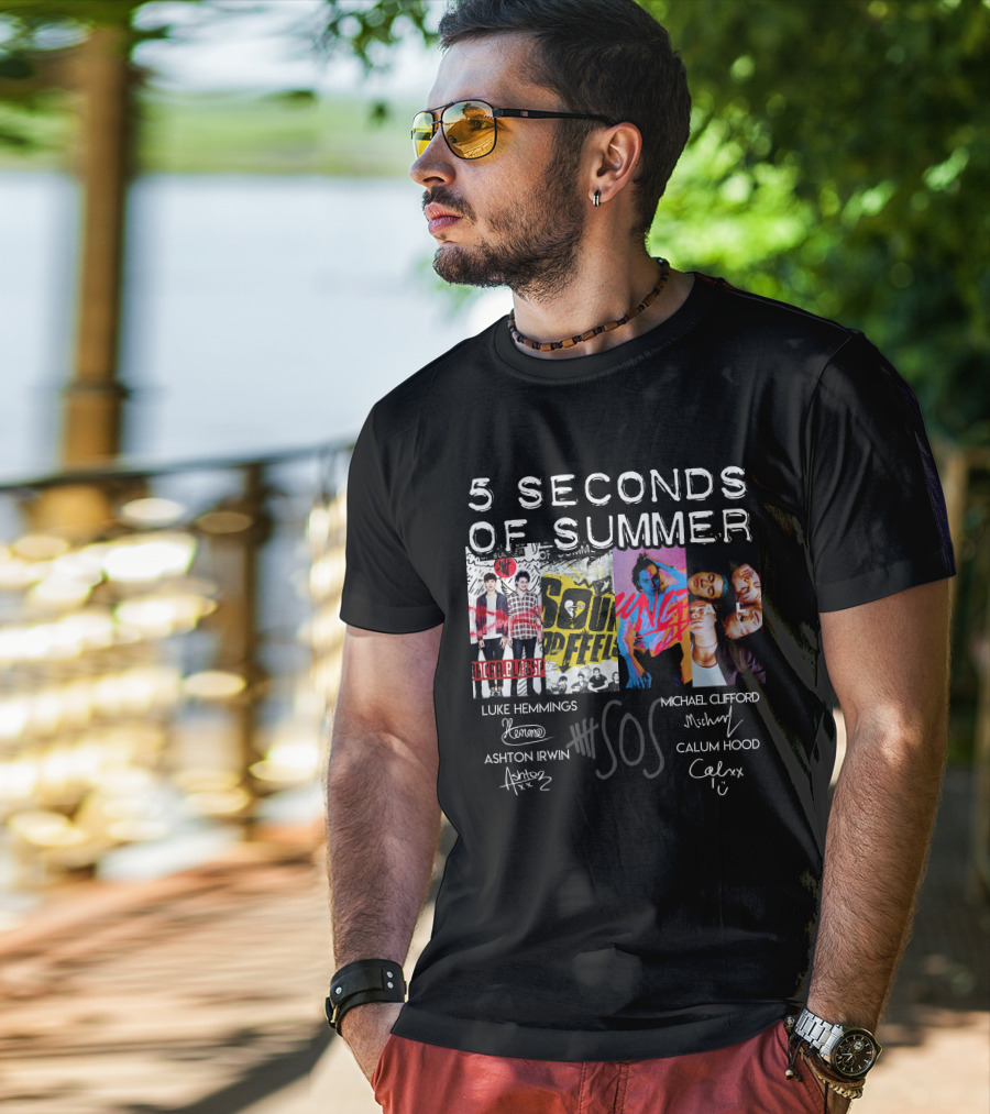 Seconds Of Summer 5Sos Luke Hemmings Michael Clifford Calum Hood Ashton Irwin Signed T-Shirt