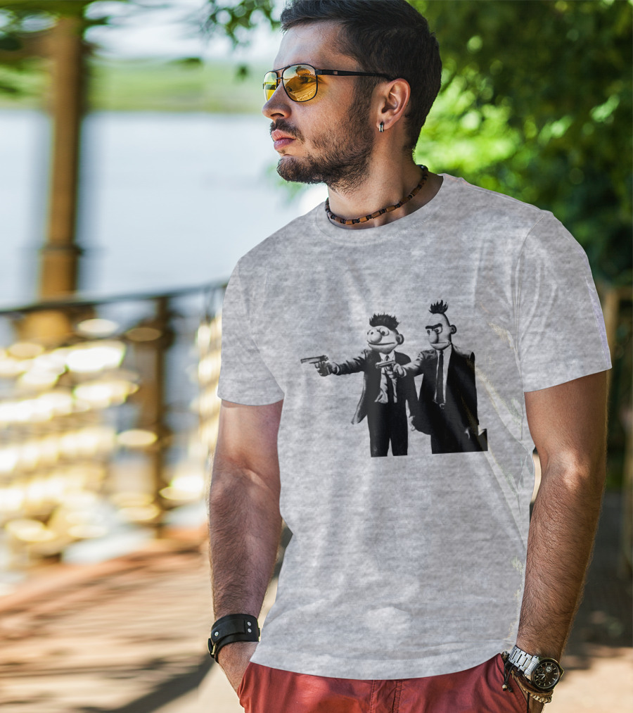 Pulp Fiction Style Characters On Yellow T-Shirt