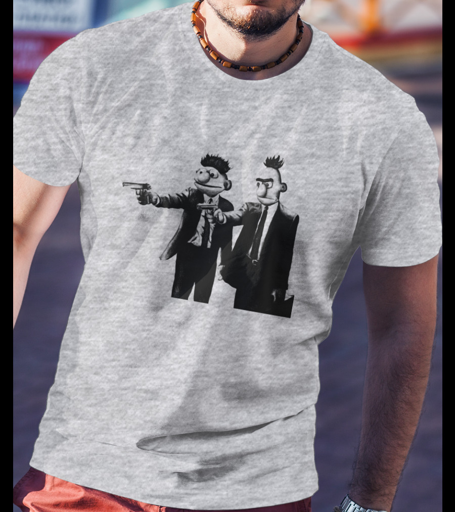 Pulp Fiction Style Characters On Yellow T-Shirt